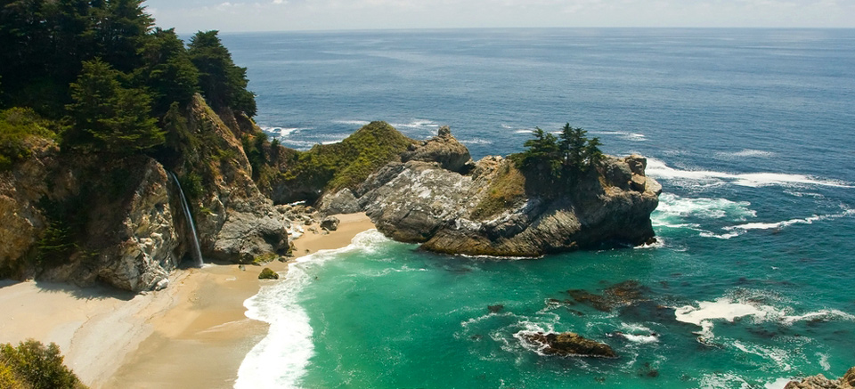 water big sur coast with waterfall